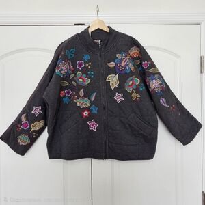 Johnny Was Embroidered Quilted Boho Jacket Zip Front Size XL